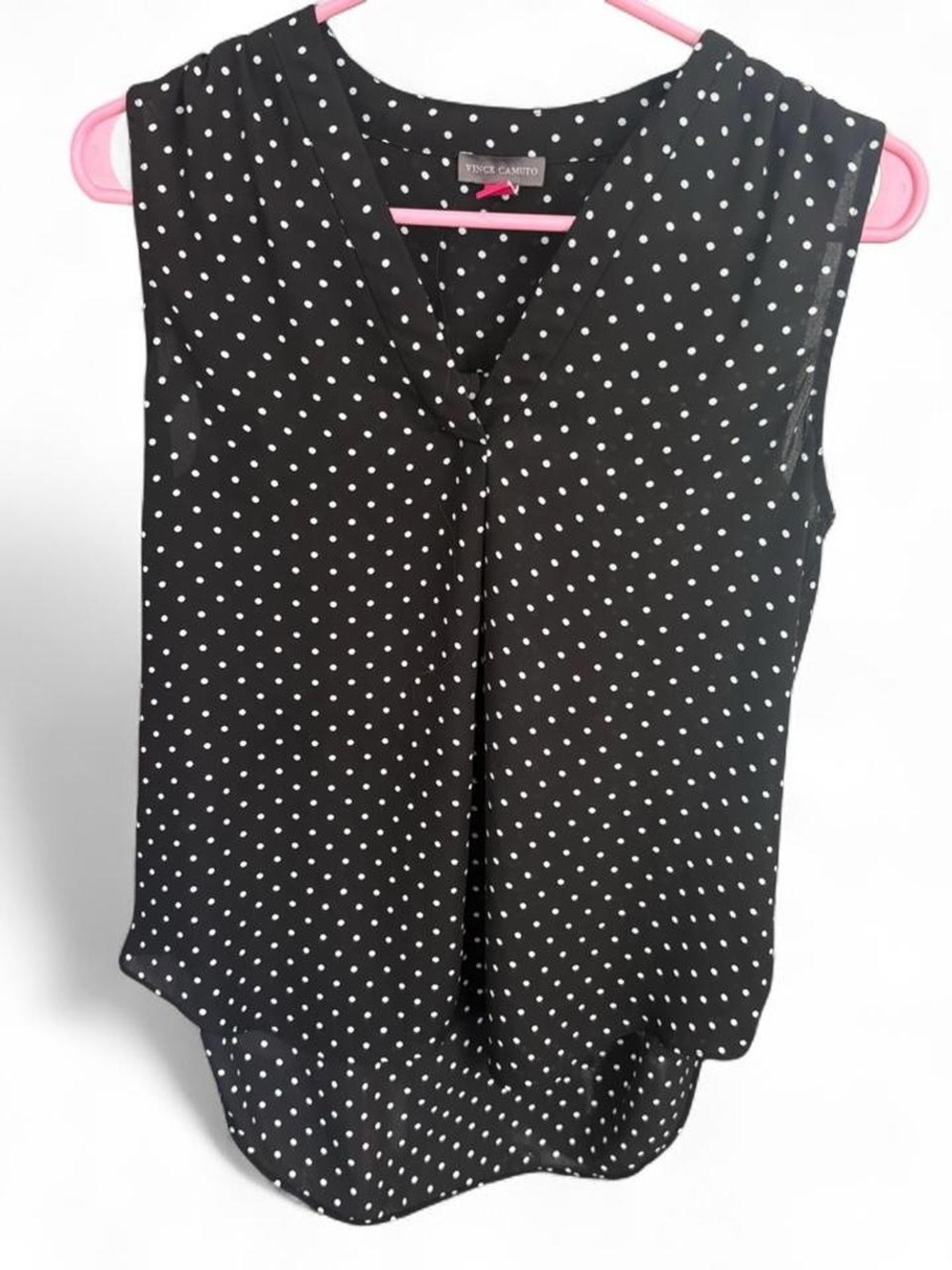 Vince Camuto Black and White Polka Dot Sleeveless V-Neck Top